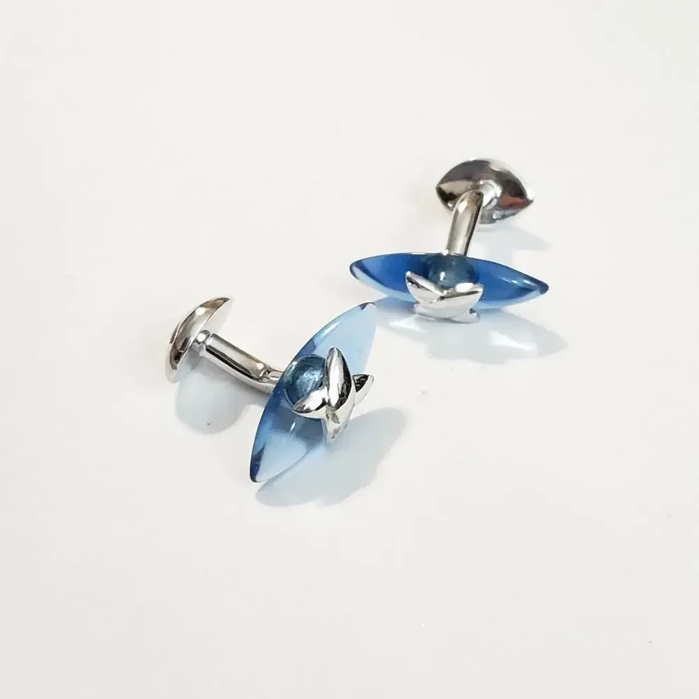 Vintage Blue & Silver CuffLinks / Cufflinks Modernist Lucite Unique Unisex cl-‎